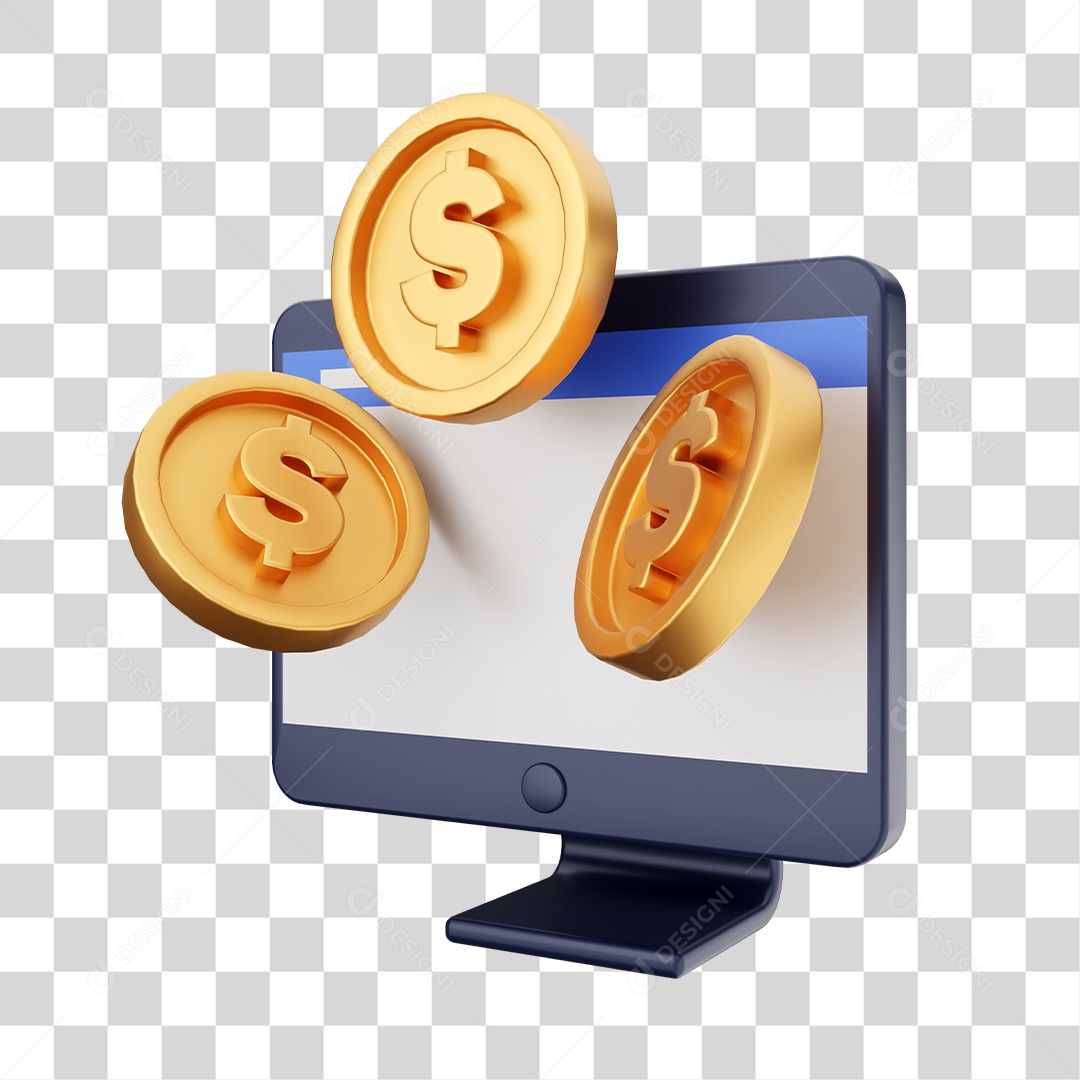 Função de Computador Moedas Elemento 3D para Composição PNG Transparente