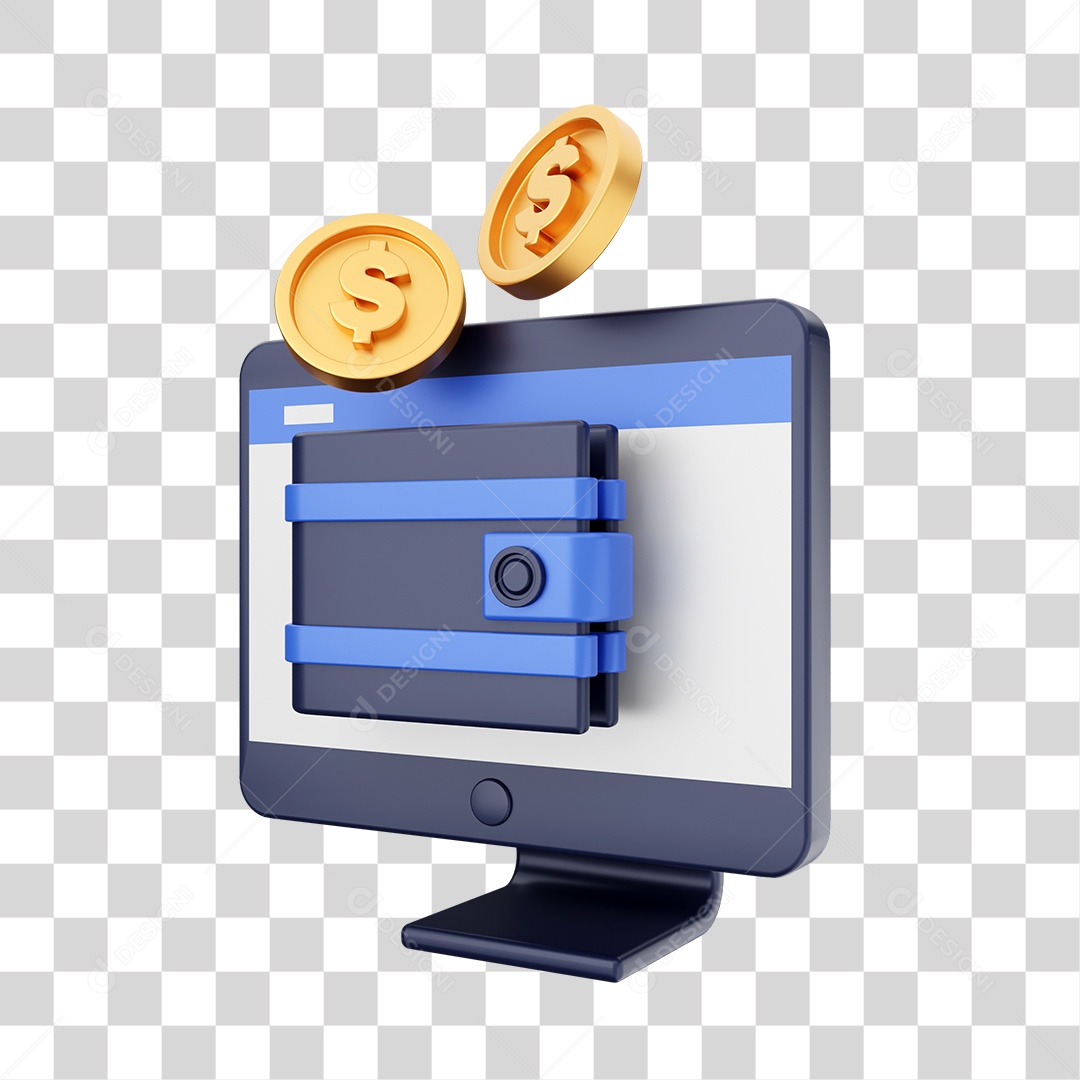 Função de Computador Moedas Carteira Elemento 3D para Composição PNG Transparente