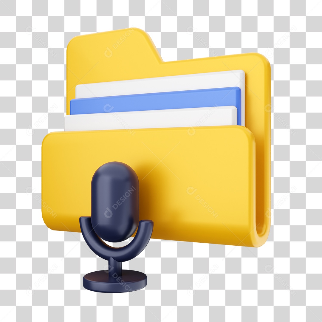 Pasta de Arquivo Com Ícone de Microfone Elemento 3D PNG Transparente