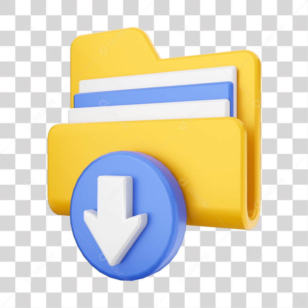 Pasta de Arquivo Com Ícone de Download Elemento 3D PNG Transparente