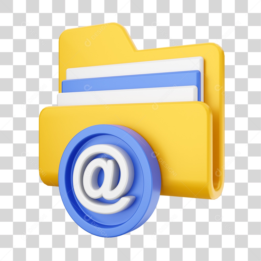 Pasta de Arquivo Com Ícone de @ E-mail Elemento 3D PNG Transparente