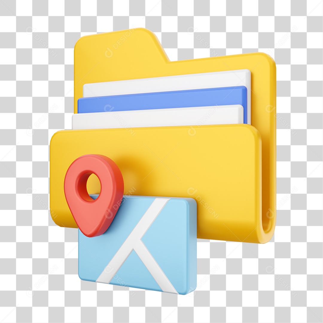 Pasta de Arquivo Com Ícone de Mapa de Localização Elemento 3D PNG Transparente