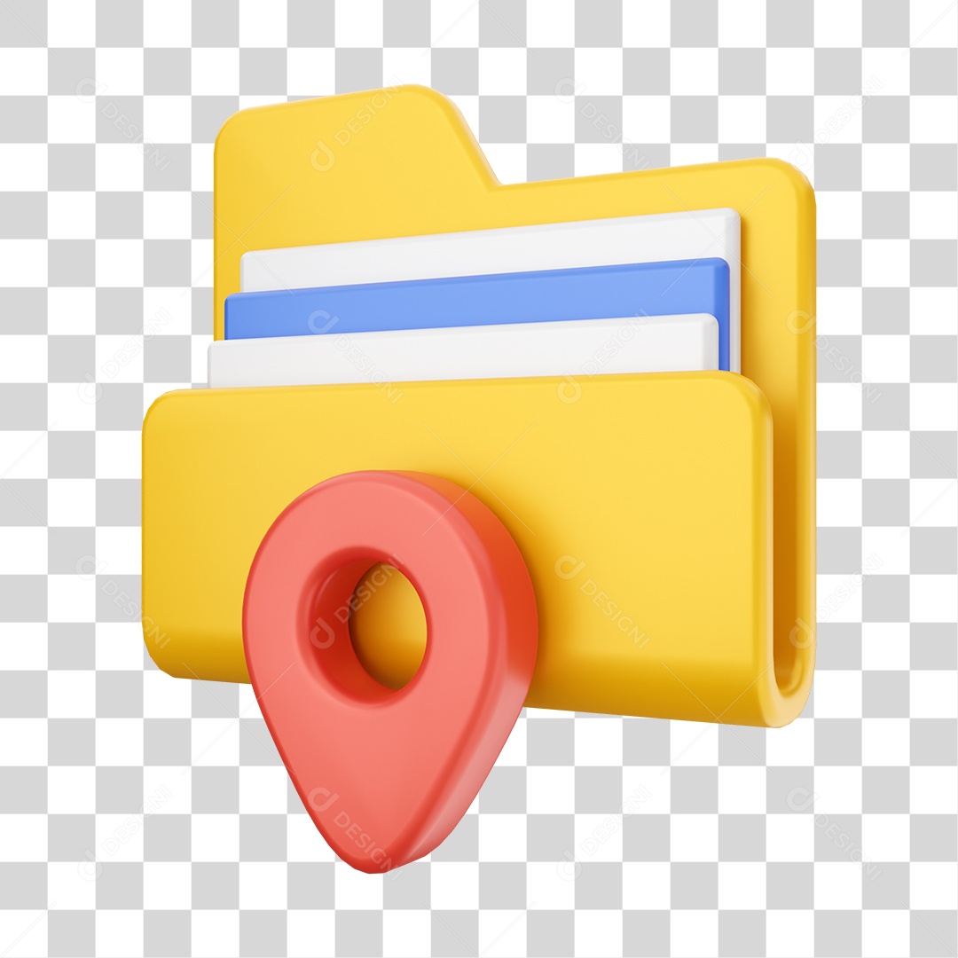 Pasta de Arquivo Com Ícone de Pin de Localização Elemento 3D PNG Transparente