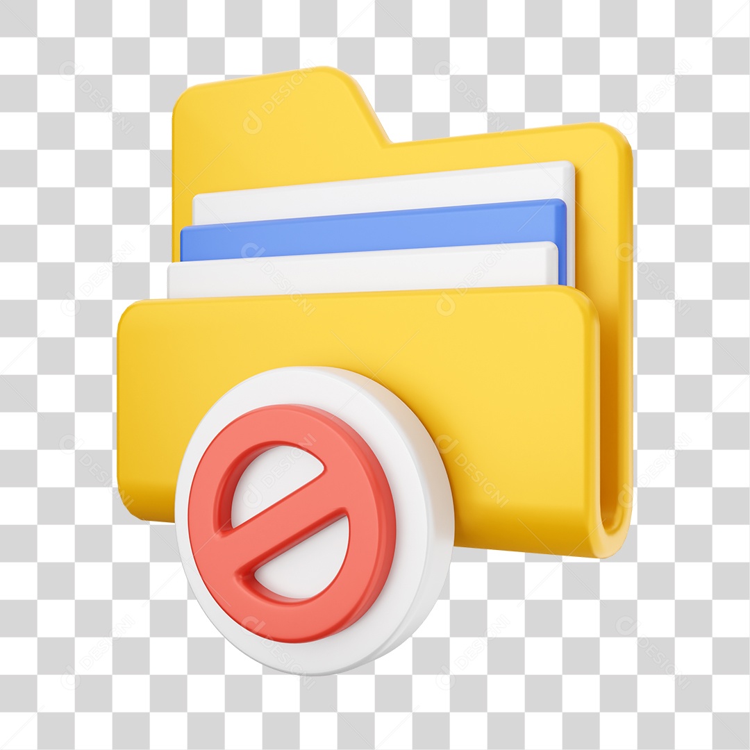 Pasta de Arquivo Com Ícone de Proibido Elemento 3D PNG Transparente