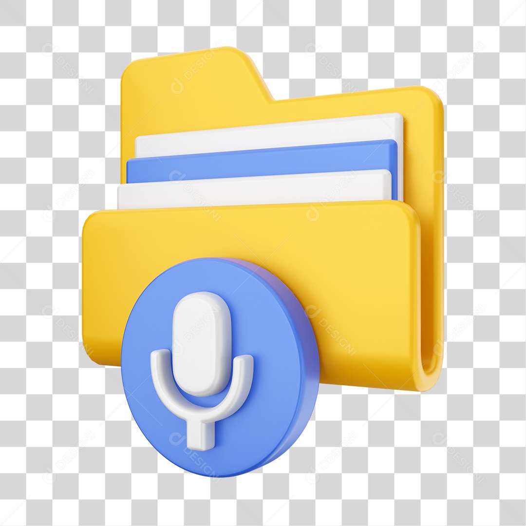 Pasta de Arquivo Com Ícone de Microfone Elemento 3D PNG Transparente