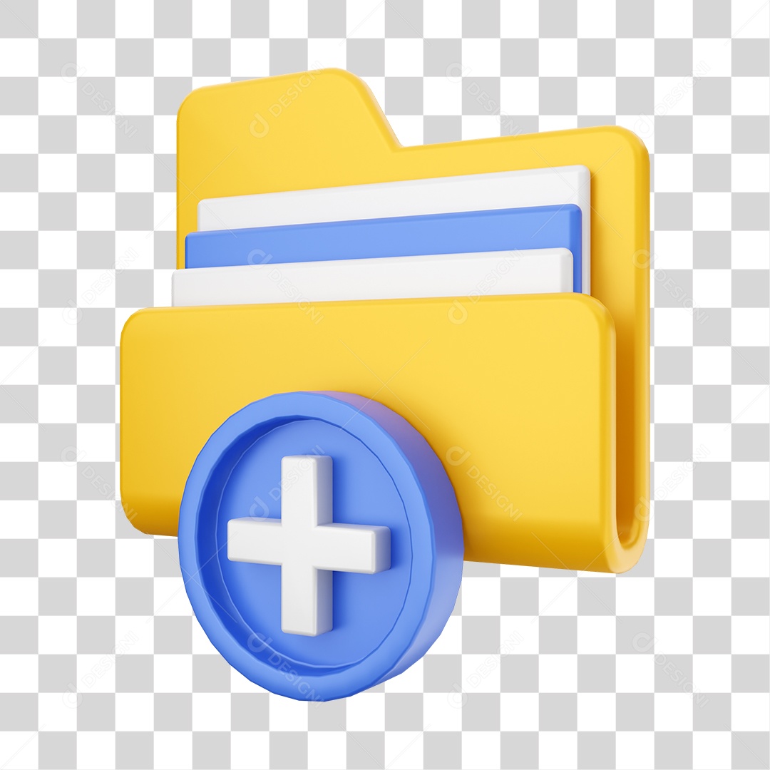 Pasta de Arquivo Com Ícone de + Elemento 3D PNG Transparente