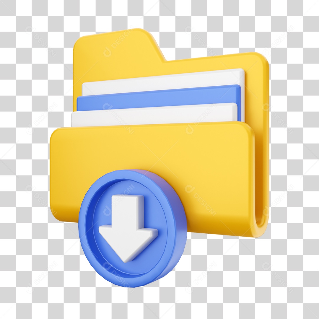 Pasta de Arquivo Com Ícone de Download Elemento 3D PNG Transparente