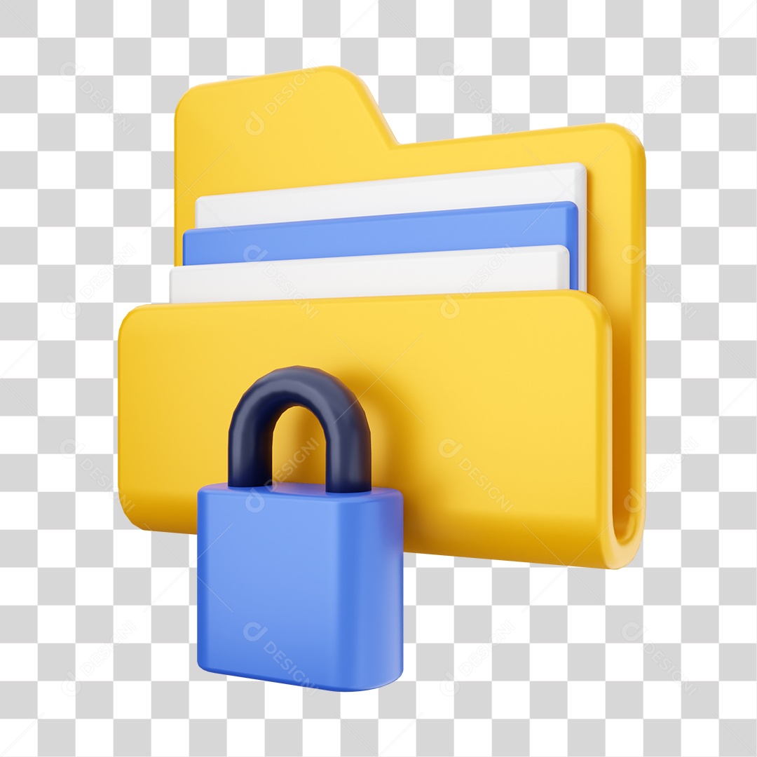 Pasta de Arquivo Com Ícone de Cadeado Trancado Elemento 3D PNG Transparente