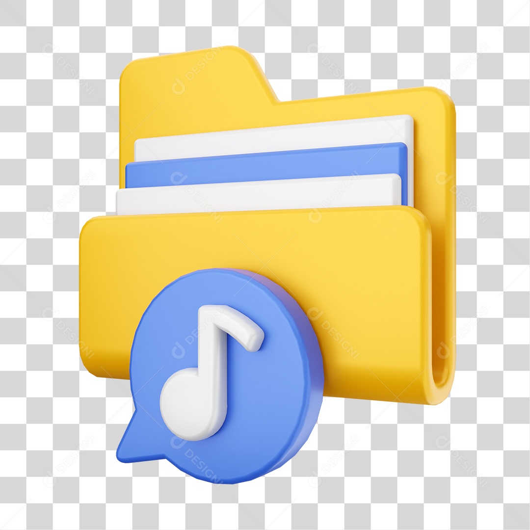 Pasta de Arquivo Com Ícone de Música Elemento 3D PNG Transparente
