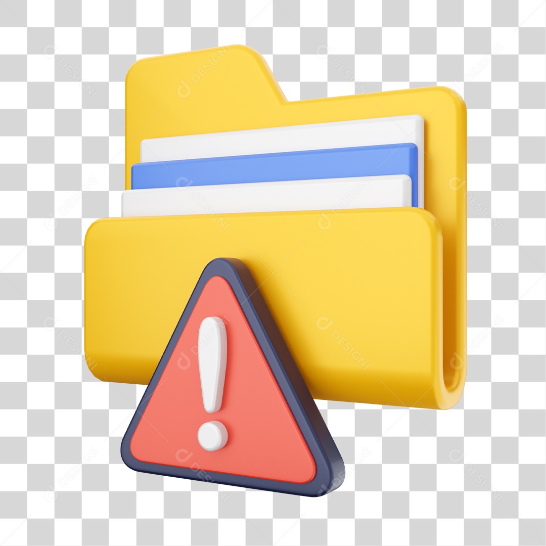 Pasta de Arquivo Com Ícone de Alerta Elemento 3D PNG Transparente