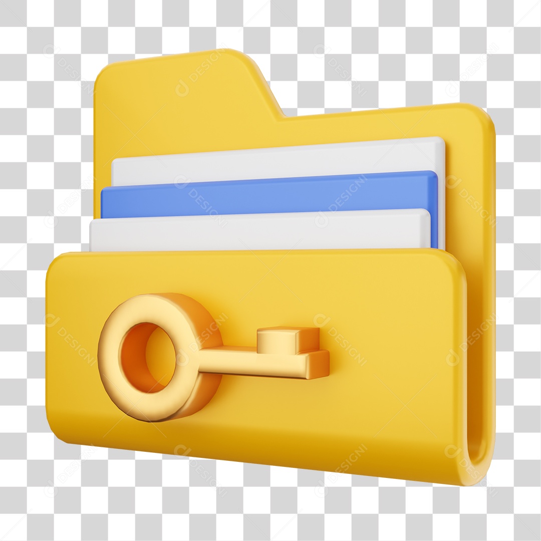 Pasta de Arquivo Com Ícone de  Chave de Segurança Elemento 3D PNG Transparente
