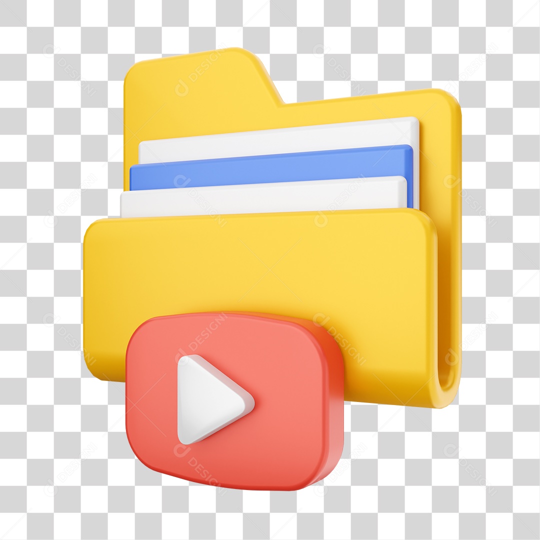 Pasta de Arquivo Com Ícone do Youtube Elemento 3D PNG Transparente