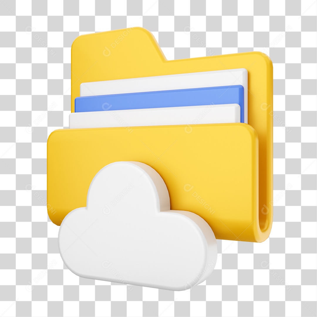 Pasta de Arquivo Com Ícone do Nuvem Elemento 3D PNG Transparente