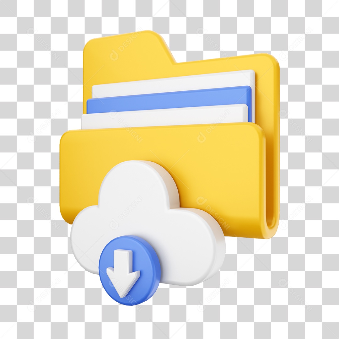 Pasta de Arquivo Com Ícone de Nuvem e Download Elemento 3D PNG Transparente