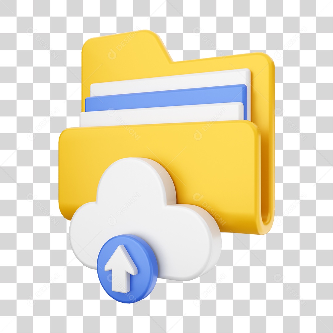 Pasta de Arquivo Com Ícone de Nuvem e Upload Elemento 3D PNG Transparente