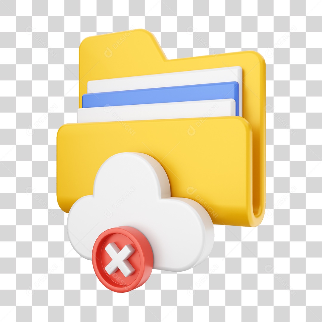 Pasta de Arquivo Com Ícone de Nuvem e Erro Elemento 3D PNG Transparente