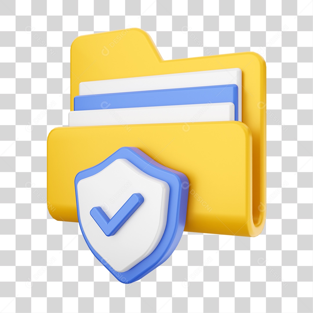 Pasta de Arquivo Com Ícone de Proteção Elemento 3D PNG Transparente