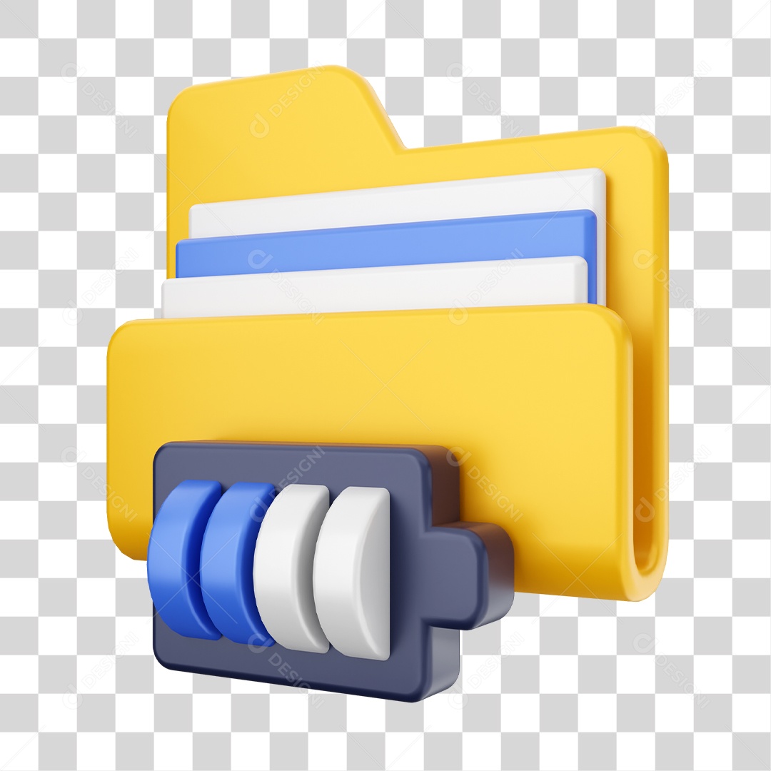 Pasta de Arquivo Com Ícone de Bateria Fraca Elemento 3D PNG Transparente