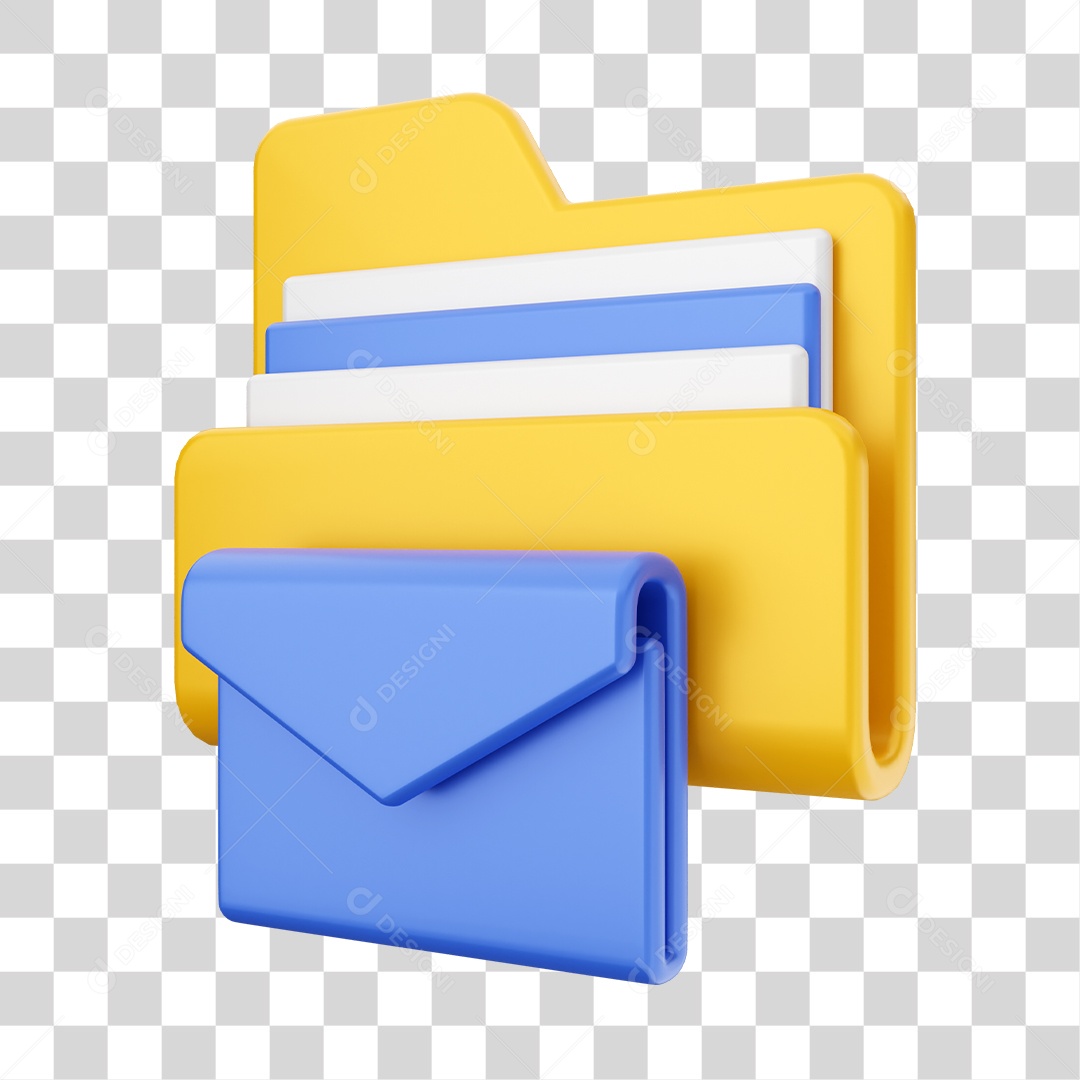 Pasta de Arquivo Com Ícone de E-mail Envio Elemento 3D PNG Transparente