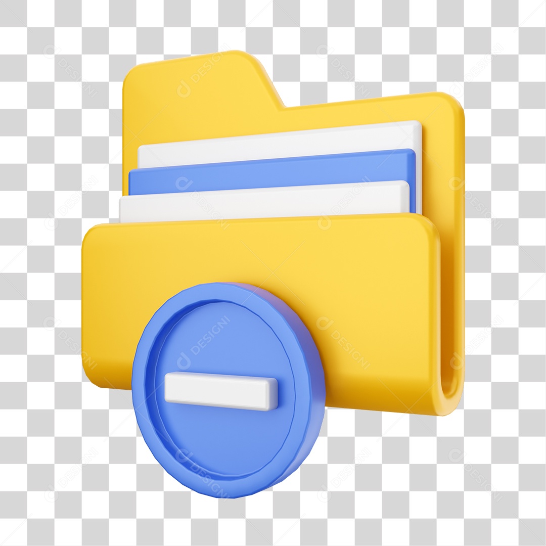 Pasta de Arquivo Com Ícone de Menos - Elemento 3D PNG Transparente