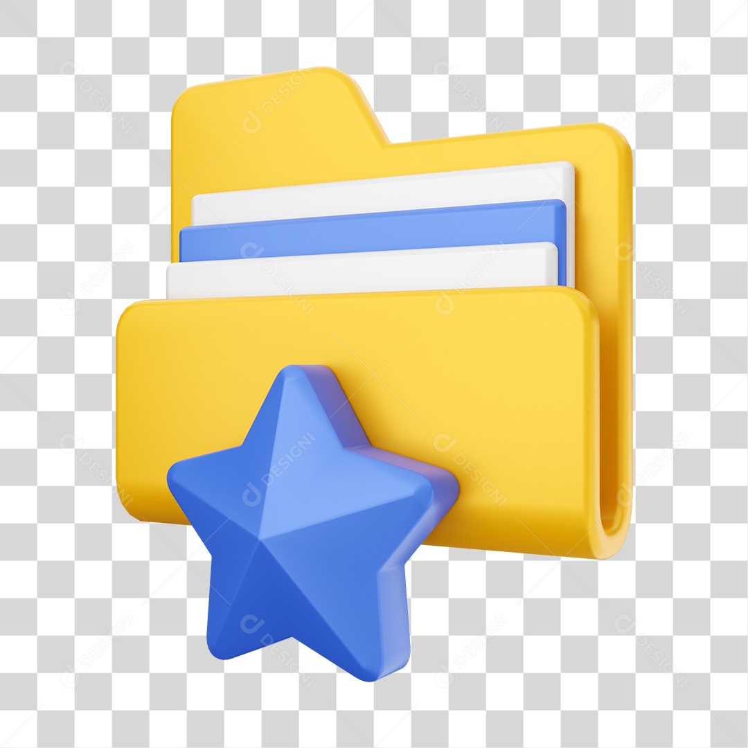 Pasta de Arquivo Com Ícone de Estrela Favorito Elemento 3D PNG Transparente