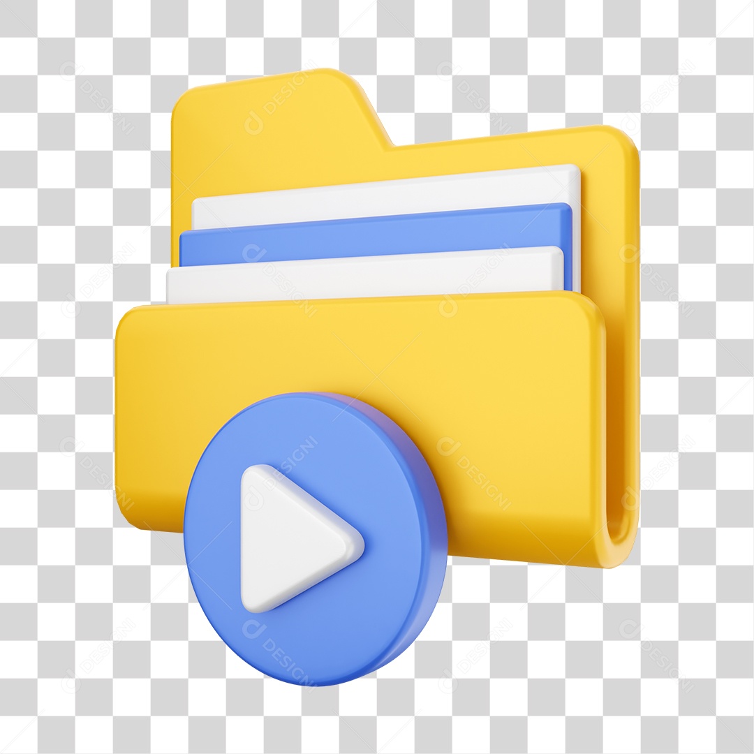 Pasta de Arquivo Com Ícone de Player Elemento 3D PNG Transparente
