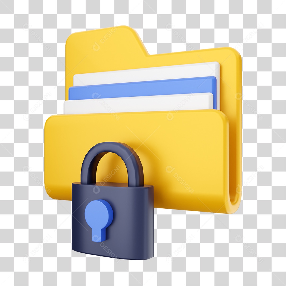 Pasta de Arquivo Com Ícone de Cadeado Elemento 3D PNG Transparente