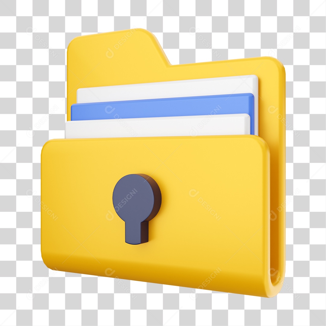 File Folder With Padlock and Locked Icon Transparent 3D PNG Element