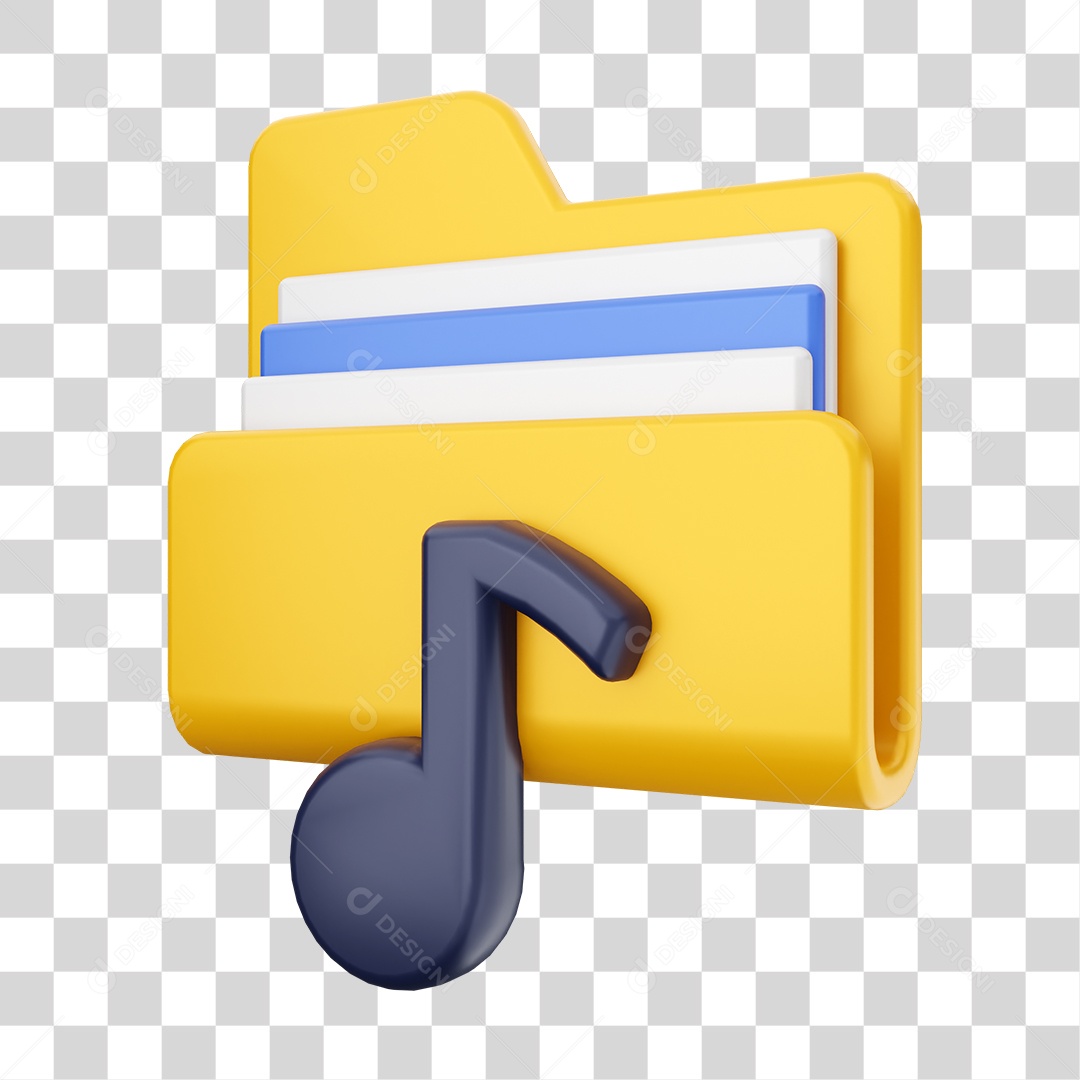 Pasta de Arquivo Com Ícone de Música Elemento 3D PNG Transparente
