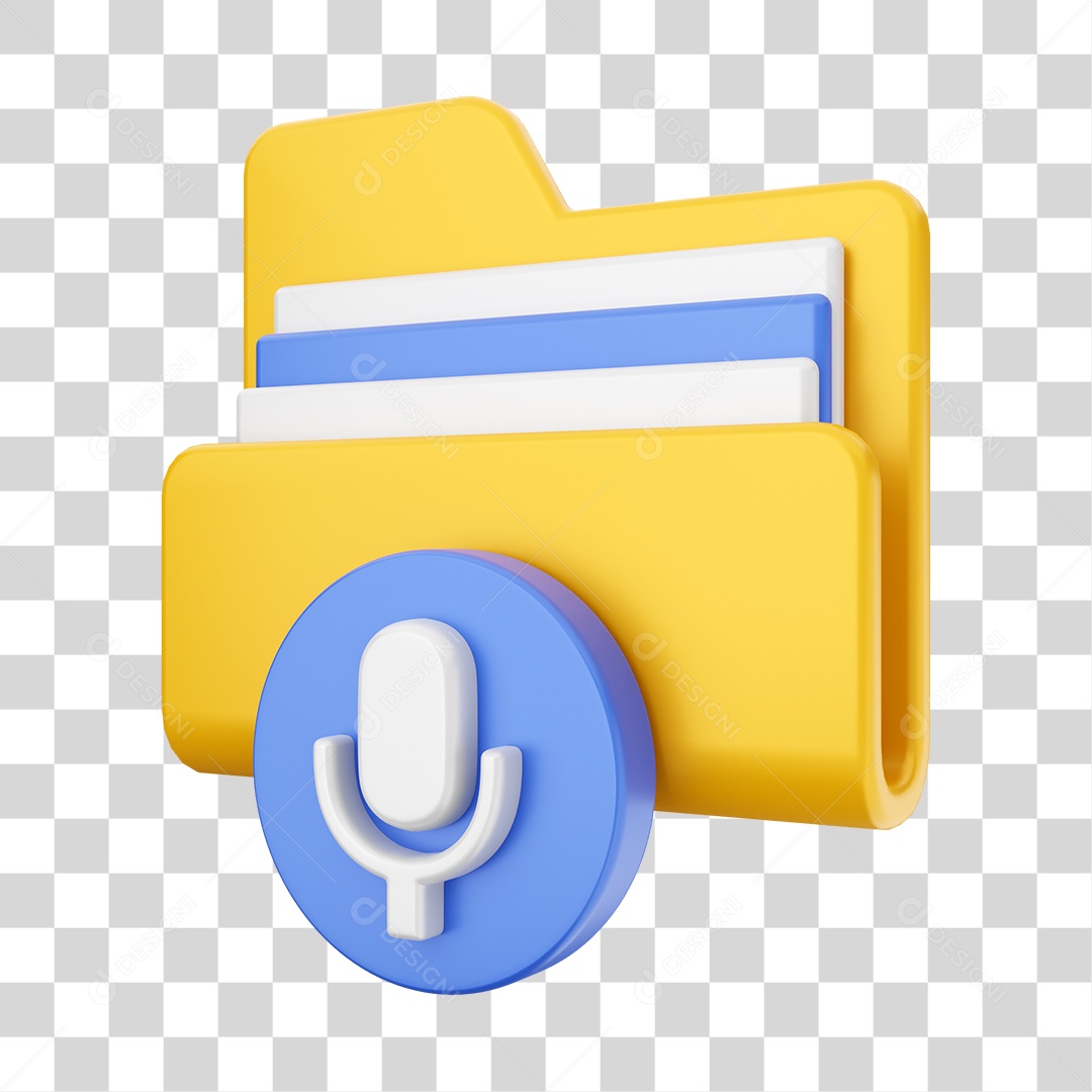 Pasta de Arquivo Com Ícone de Microfone Elemento 3D PNG Transparente