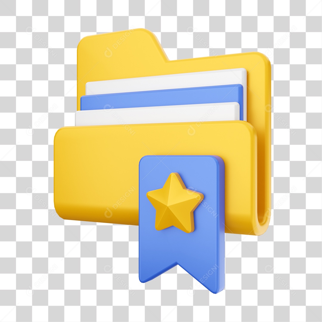Pasta de Arquivo Com Ícone de Salvar Favorito Elemento 3D PNG Transparente