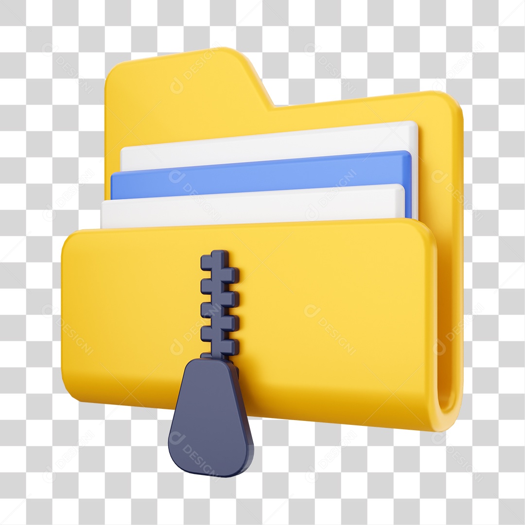 Pasta de Arquivo Com Ícone de Zipe Elemento 3D PNG Transparente