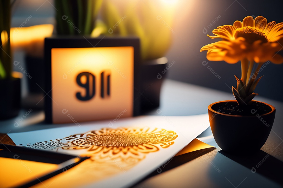 Ilustração de pintura e vaso de flor amarela