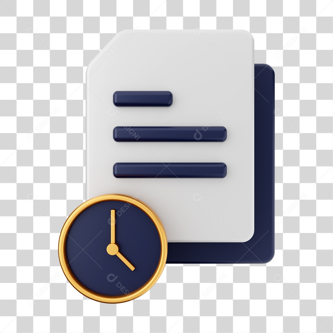 Documentos e Arquivos Com Ícone de Relógio Elemento 3D PNG Transparente