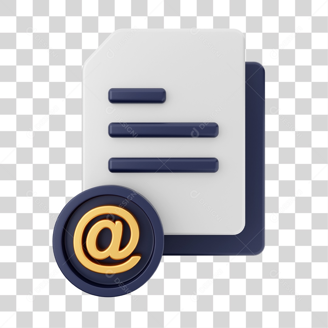 Documentos e Arquivos Com Ícone de @ E-mail Elemento 3D PNG Transparente