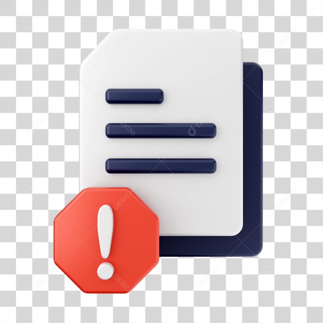 Documentos e Arquivos Com Ícone de Alerta Elemento 3D PNG Transparente