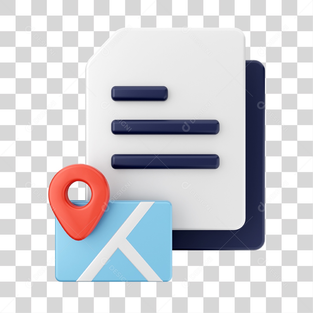 Documentos e Arquivos Com Ícone de Mapa De Localização Elemento 3D PNG Transparente