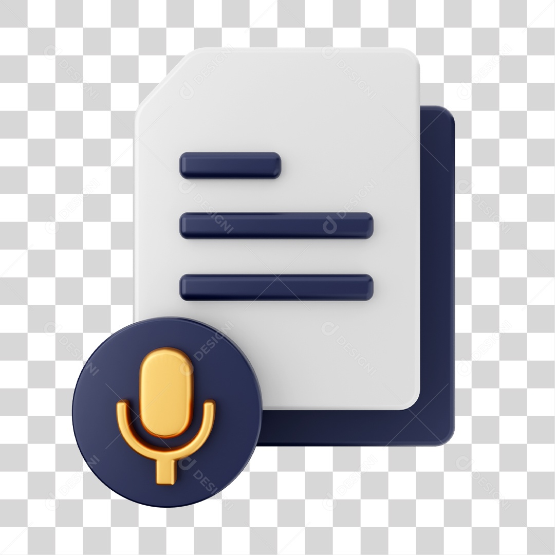 Documentos e Arquivos Com Ícone de Microfone Elemento 3D PNG Transparente