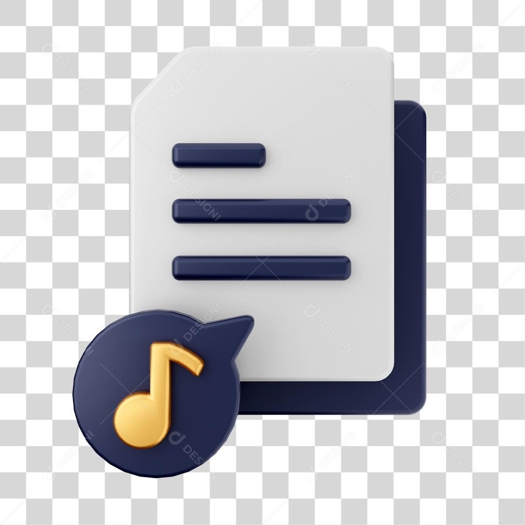 Documentos e Arquivos Com Ícone de Música Elemento 3D PNG Transparente