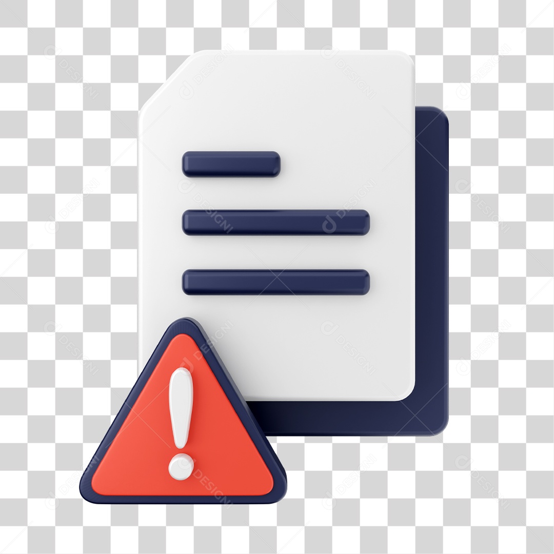 Documentos e Arquivos Com Ícone de Alerta Elemento 3D PNG Transparente