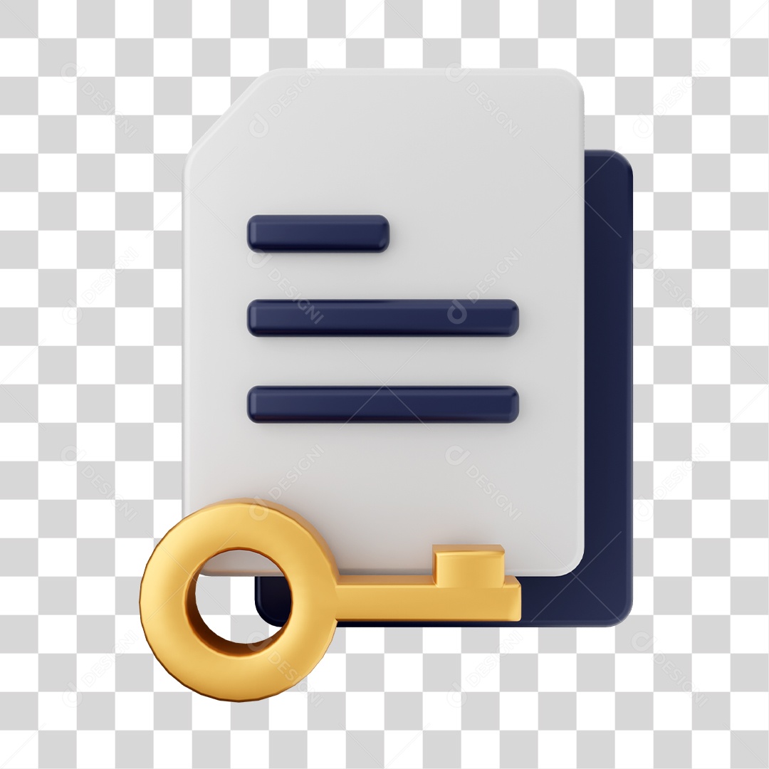 Documentos e Arquivos Com Ícone de Chave De Segurança Elemento 3D PNG Transparente