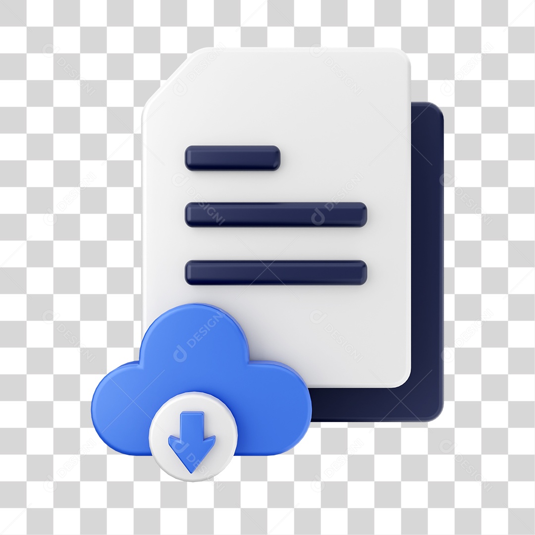 Documentos e Arquivos Com Ícone de Nuvem e Download Elemento 3D PNG Transparente
