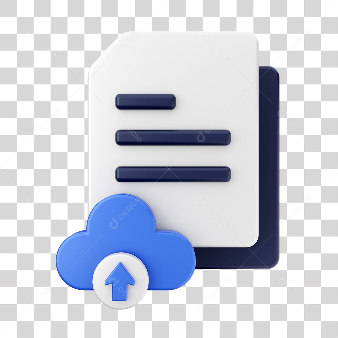 Documentos e Arquivos Com Ícone de Nuvem e Upload Elemento 3D PNG Transparente
