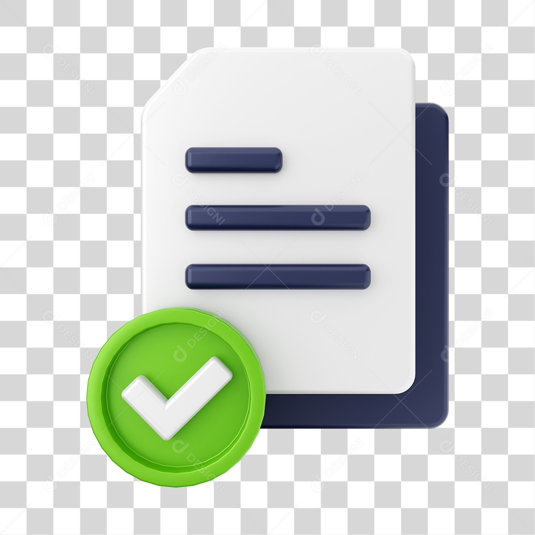 Documentos e Arquivos Com Ícone de Confirmado Elemento 3D PNG Transparente