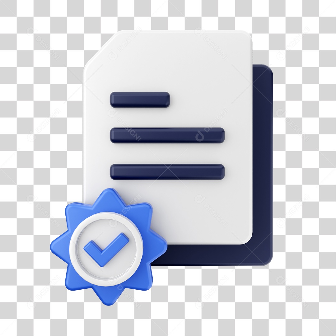 Documentos e Arquivos Com Ícone de Selo de Verificação Elemento 3D PNG Transparente