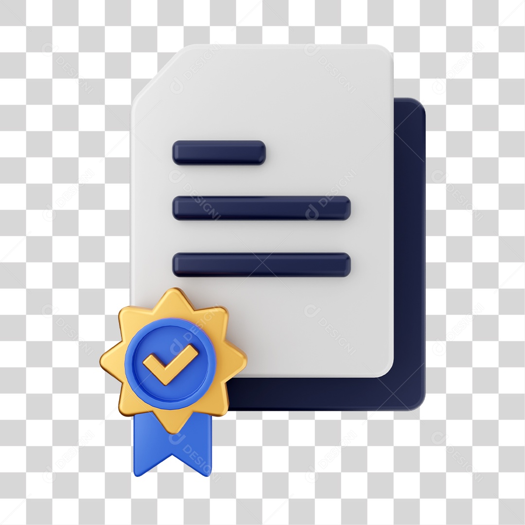Documentos e Arquivos Com Ícone de Selo de Verificação Elemento 3D PNG Transparente