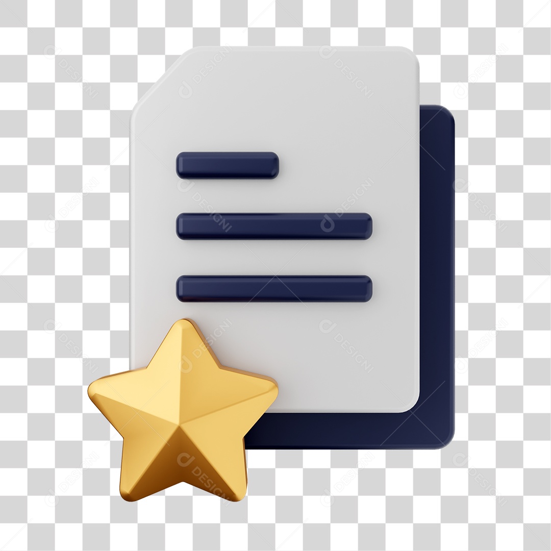 Documentos e Arquivos Com Ícone de Estrela de Favorito Elemento 3D PNG Transparente