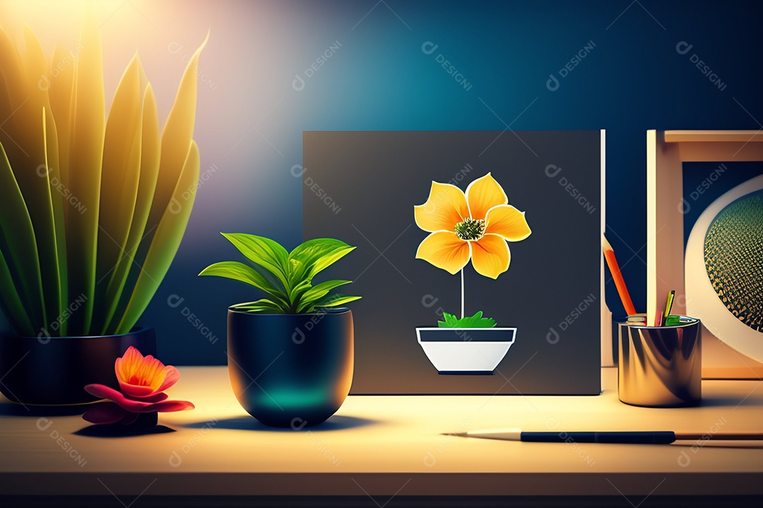 Ilustração de decoração mesa de escritório