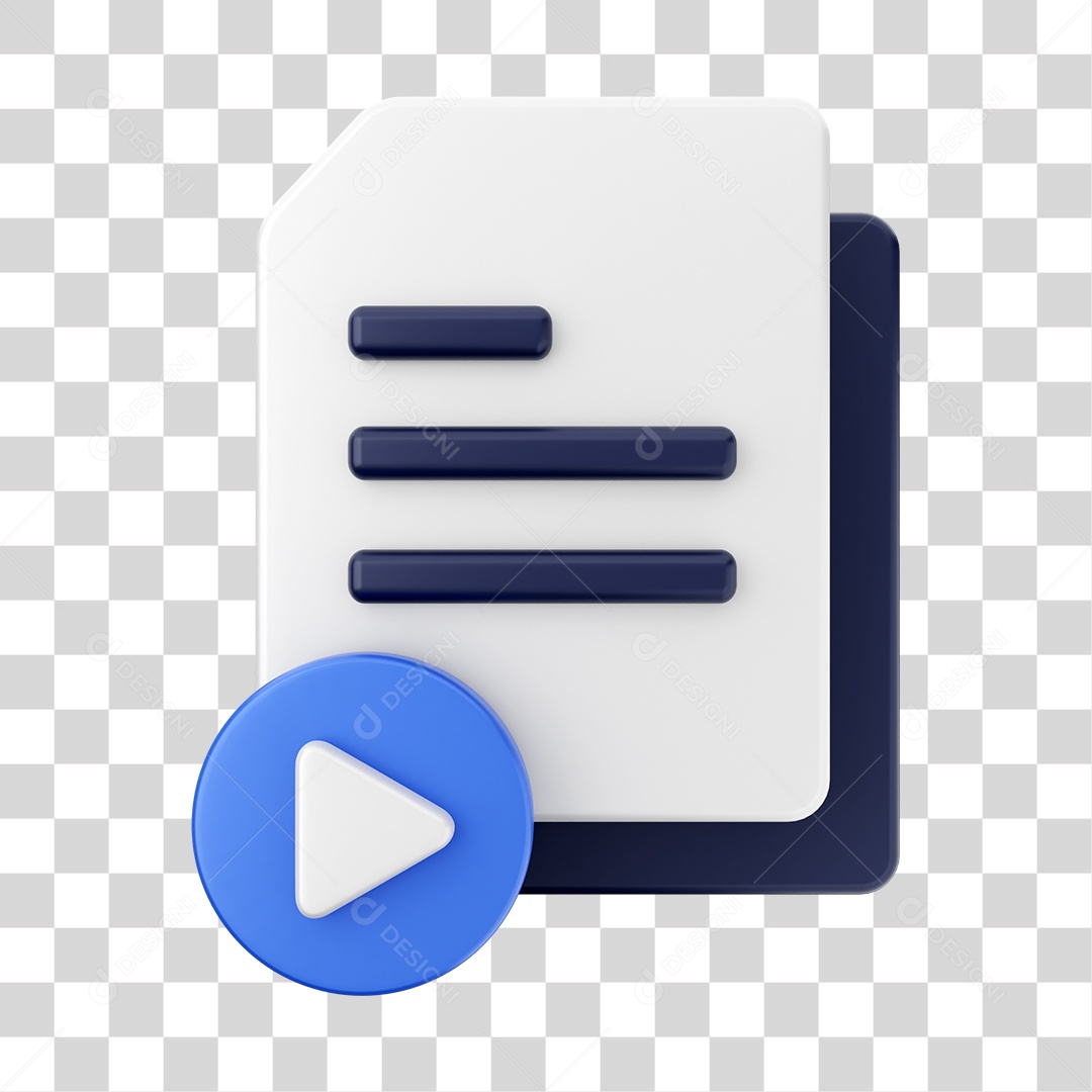 Documentos e Arquivos Com Ícone de Player Elemento 3D PNG Transparente