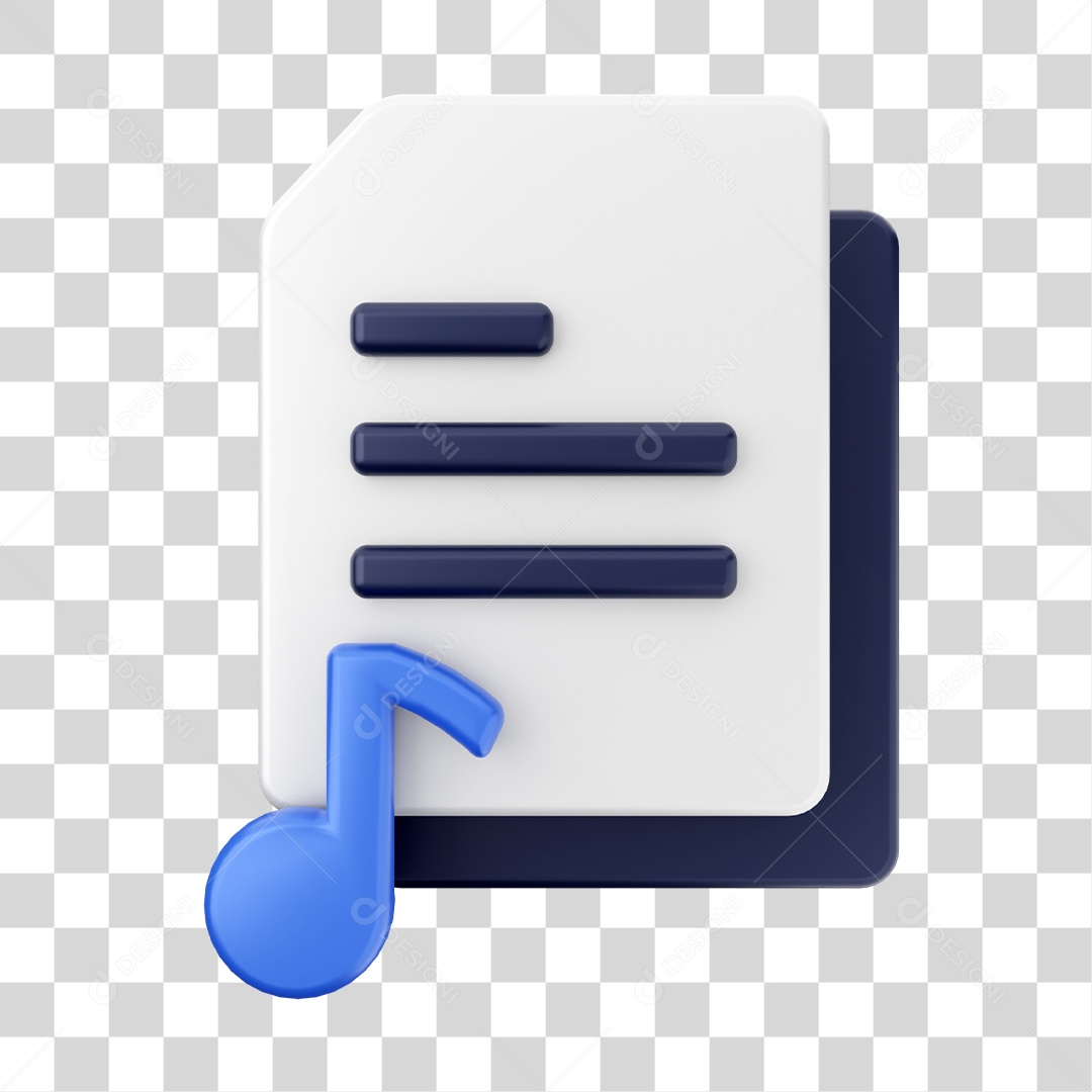 Documentos e Arquivos Com Ícone de Música Elemento 3D PNG Transparente